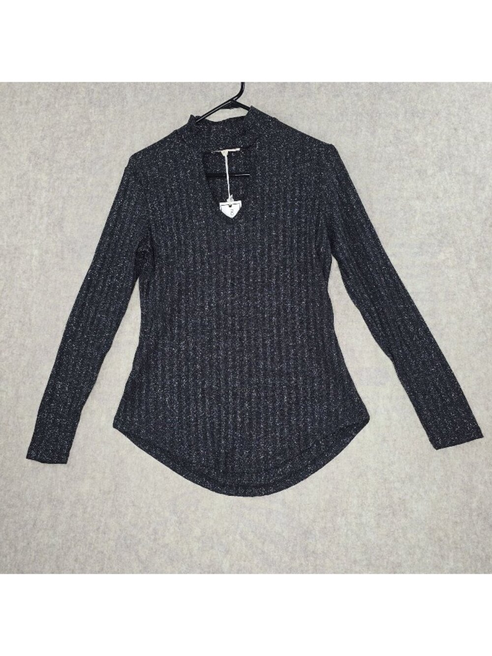 No Comment Womens Black Metallic Long Sleeve Top L Polyester & Spandex